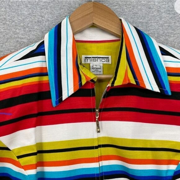 Mishca Large Red Yellow Striped Full Zip 3/4 Sleeve Colorful Women’s Jacket - Picture 4 of 11